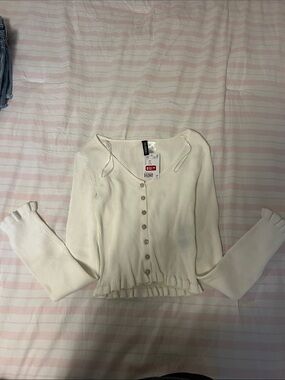 H&M Cream Ribbed Button-Front Cardigan